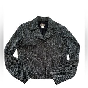 Kenar Black & White Zip Front Textured Jacket - Size 4